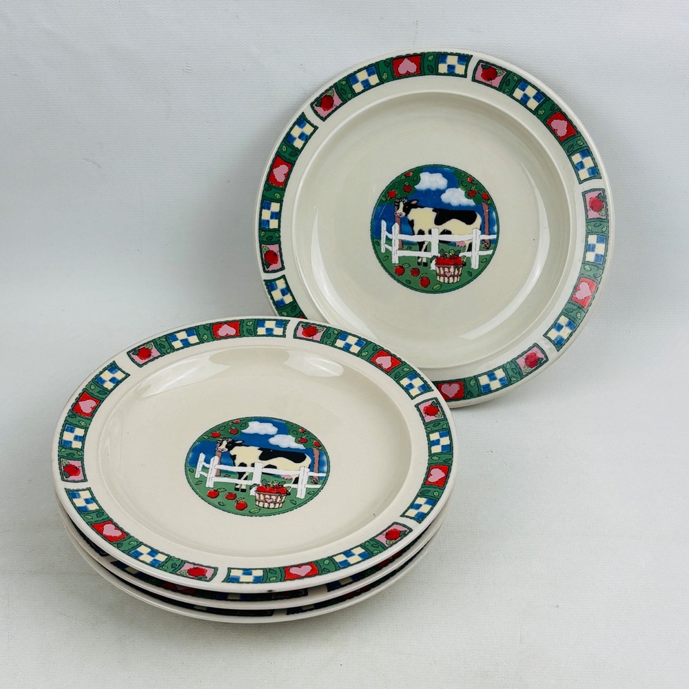 Gibson Barnyard 6.5" Bread & Butter Plate Set of 4 Cow Heart Check Apple Country